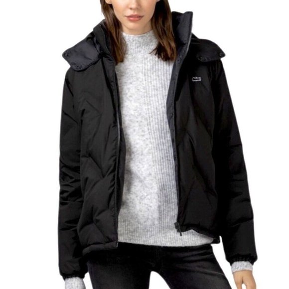 Lacoste Jackets & Blazers - Lacoste Long Sleeve Black Double Collar Zip Front Snap Close Puffer Jacket Sz 38